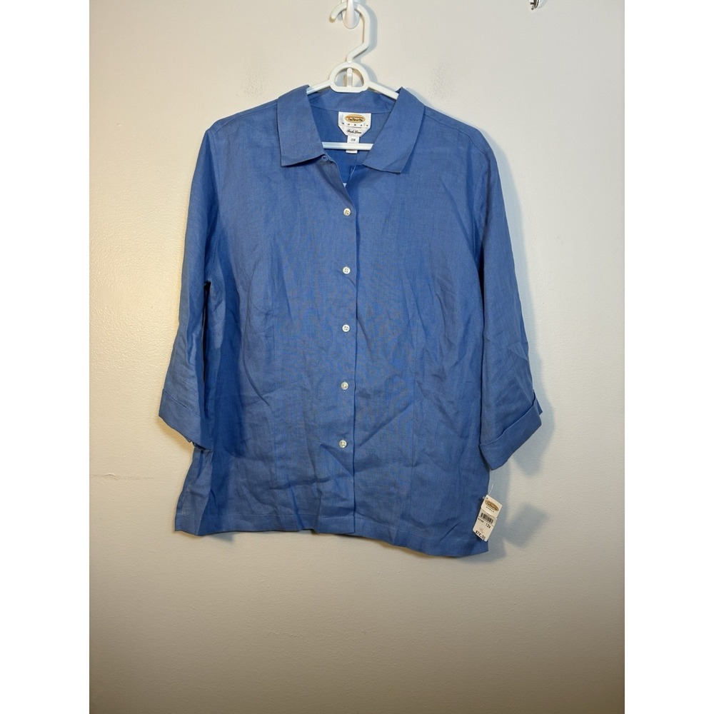 NEW! Vintage Talbots Button Up Shirt 100% IrishLinen Sz 12W Light Blue Deadstock